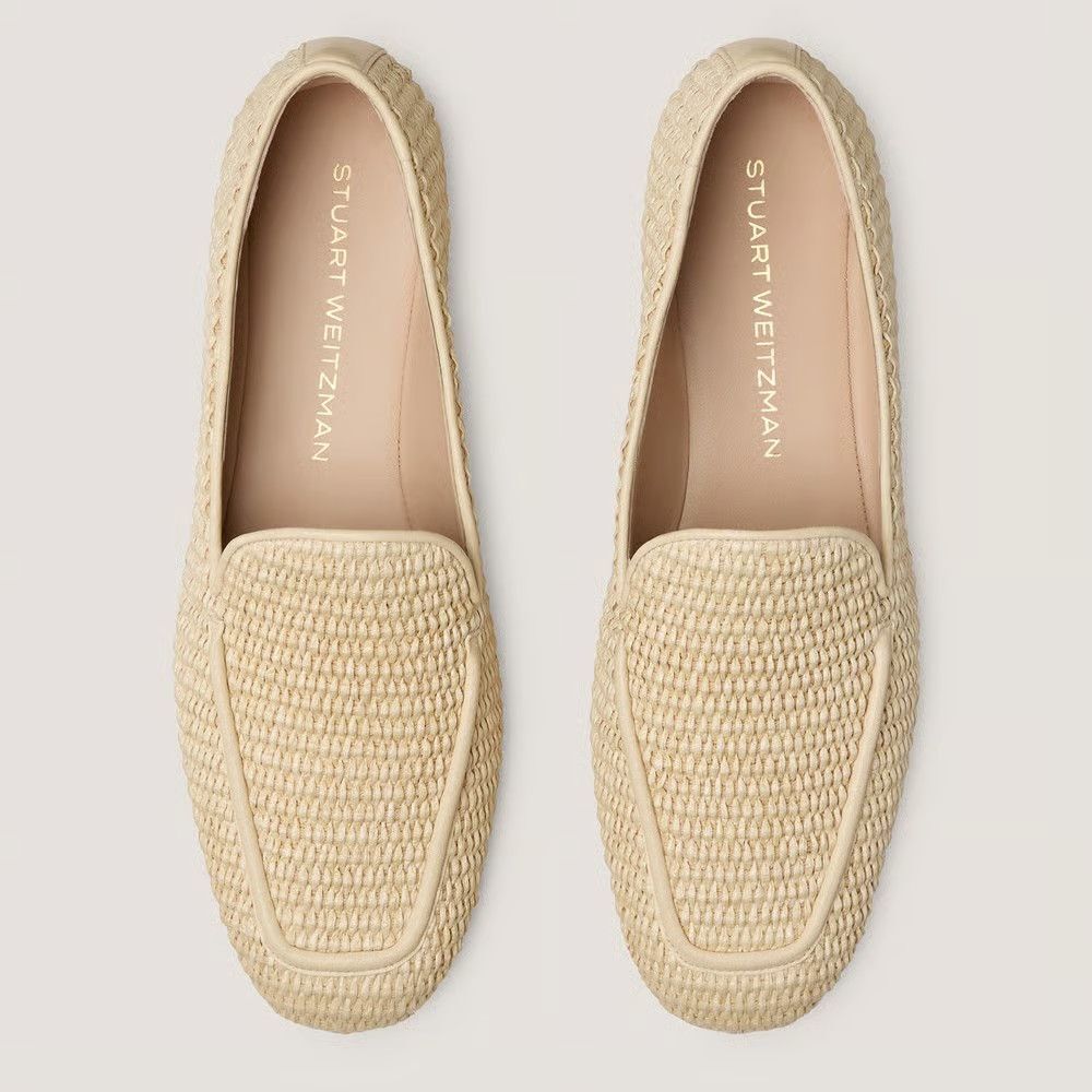 New Stuart Weitzman Lee leather-trimmed raffia loafers Size 10